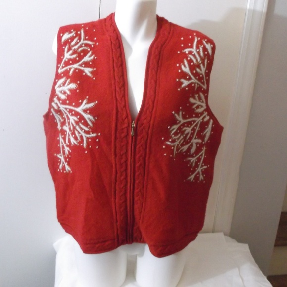 Coldwater Creek Tops - Coldwater Creek Snowflake Wool Vest XL Christmas